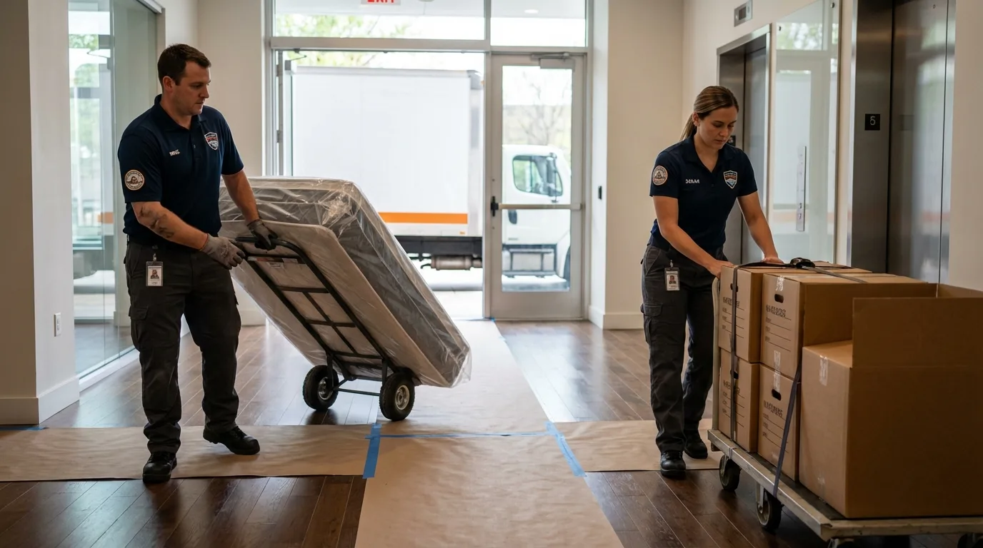 Professional apartment movers loading elevator in Imperial, NE